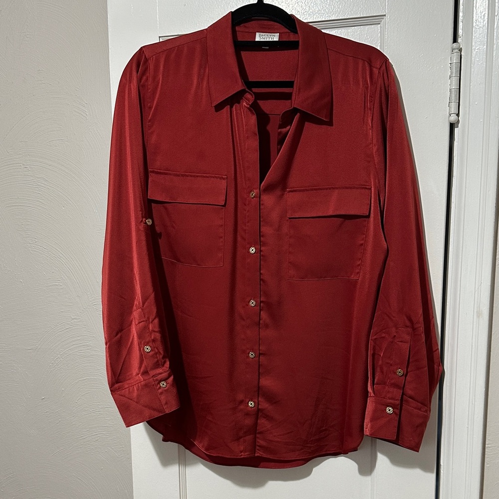Red Button-Up Blouse